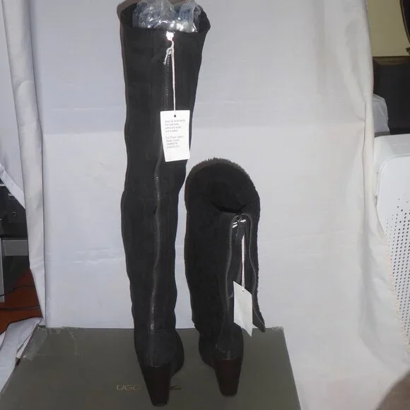 SOLD UGG Fiorentina Made In Italy Suede Thigh High Cuffable Wedge Heel Boots NIB - Picture 3 of 16